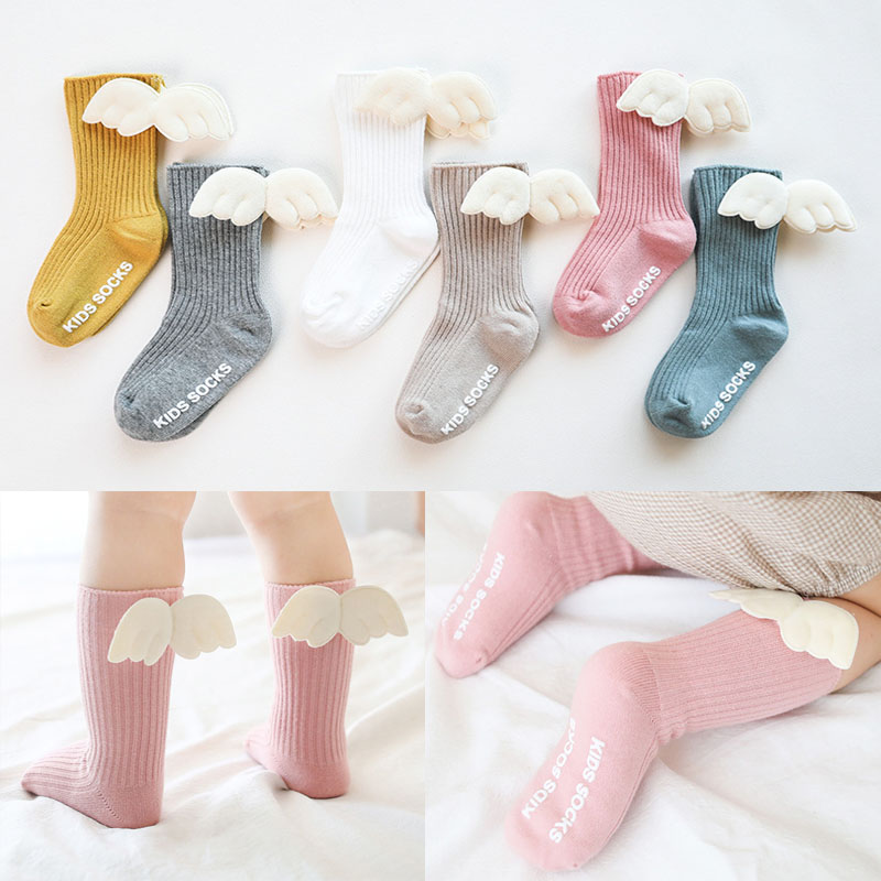 Baby Sock Oximeter - 女の赤ちゃんのための膝丈のコットンソックス,短いストッキング,天使のウィング付き,無地,キャンディーカラー,子供のための新しい夏と秋のコレクション
