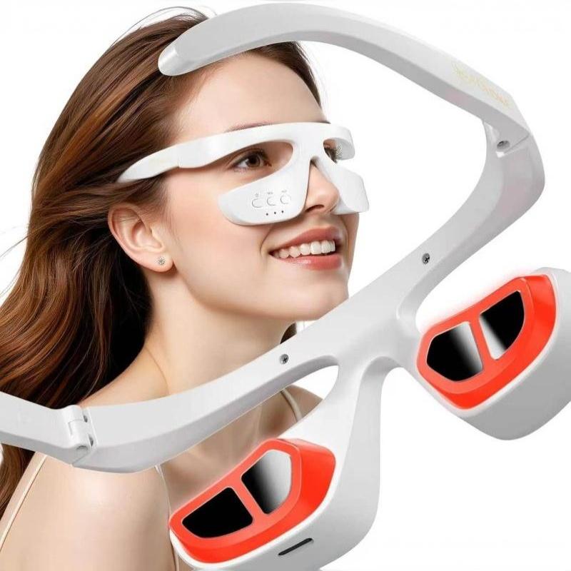 Light Therapy Glasses - ポータブルスマートアイマッサージャー 3D赤色光療法 目元マッサージグラス 旅行や出張での使用に最適 しわを軽減