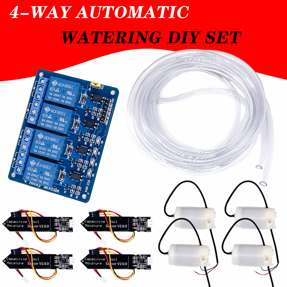 Hydration Sensor Skin - 4方向自動散水システムDIYキット - 4つのウォーターポンプ、4つの土壌センサー、ARDUINO R3ボードとデュポンケーブル対応のリレー